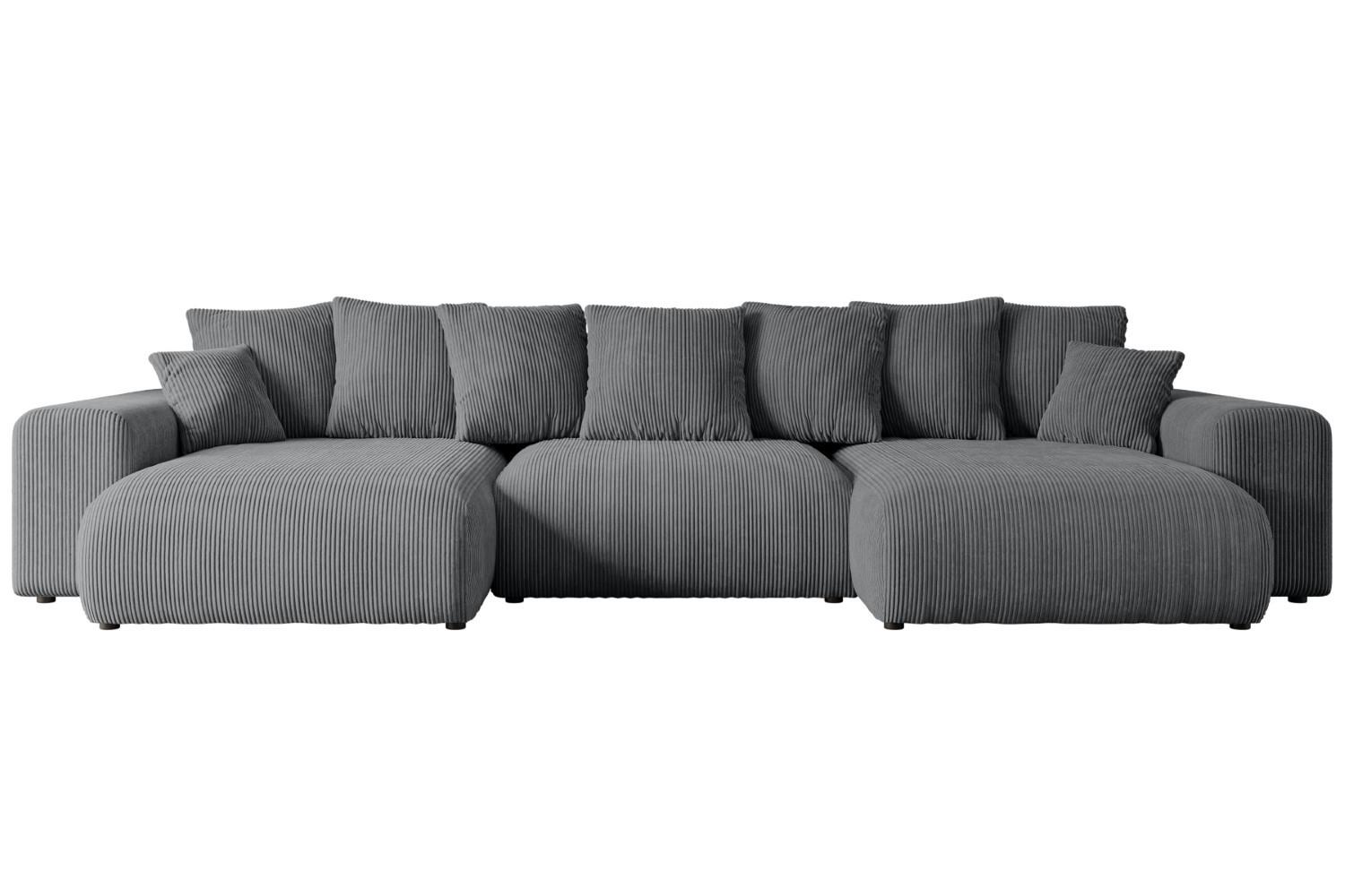 WOHNLANDSCHAFT mit Schlaffunktion ESKAR-U -364x176x72cm Grau Cord - Dunkelgrau/Schwarz, Holzwerkstoff/Kunststoff (364/72/176cm) - ALTDECOR