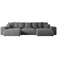 WOHNLANDSCHAFT mit Schlaffunktion ESKAR-U -364x176x72cm Grau Cord - Dunkelgrau/Schwarz, Holzwerkstoff/Kunststoff (364/72/176cm) - ALTDECOR