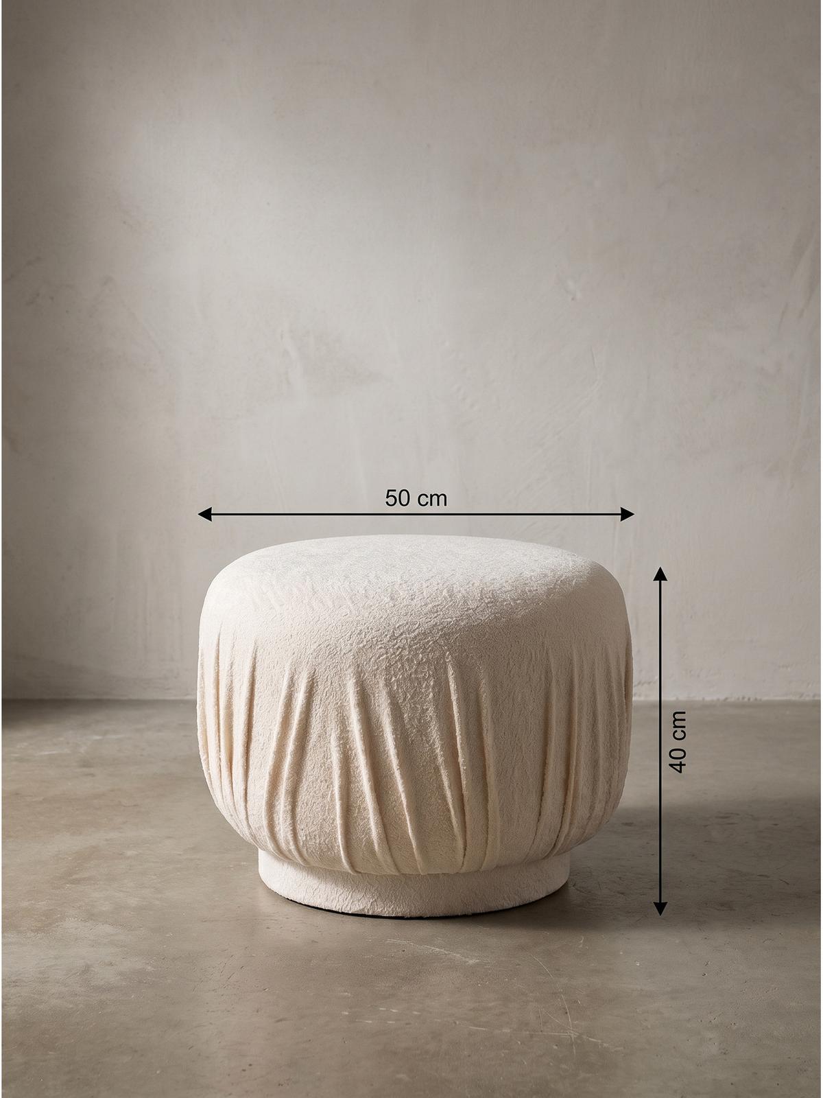 SITZHOCKER AVEN, Stoff, mit Textilbezug, Creme, Ø 50 x 40 cm - Beige/Creme, Textil (50/40/50cm) - KADIMA DESIGN