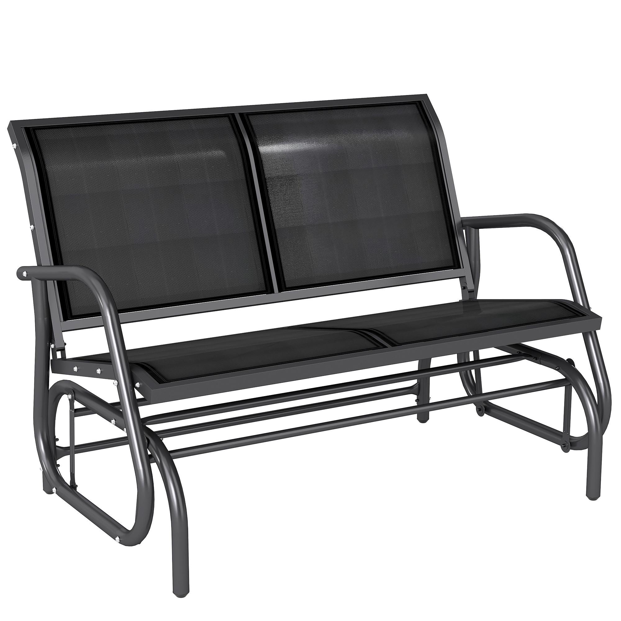 SCHAUKELSTUHL 2-Sitzer Gartenbank Sitzbank Parkbank Metall Schwarz 120x70x88cm - Schwarz, Metall (70/85/120cm) - Outsunny