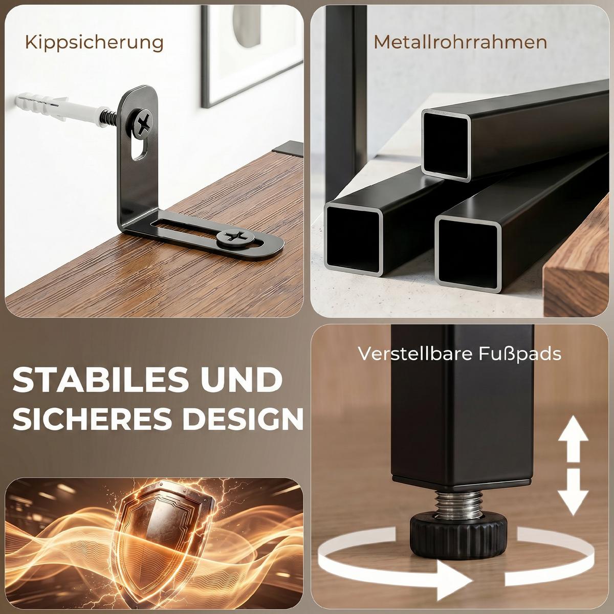 COMPUTERTISCH Spanplatte Braun - Schwarz/Braun, Holzwerkstoff/Metall (100/45/185cm) - HOMCOM