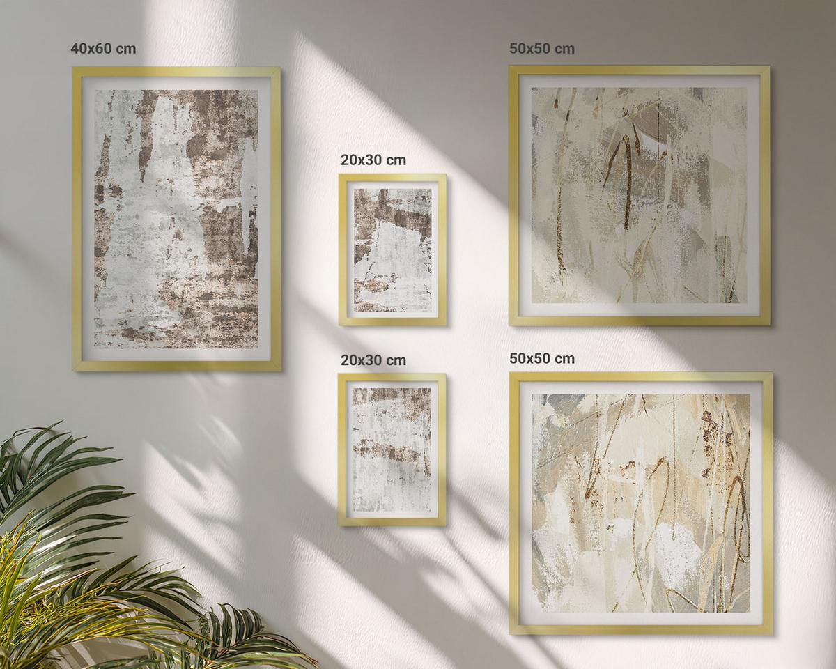 BILDER SET 5er Set - 50x50 cm & 20x30 cm & 40x60 cm Goldrahmen - Abstrakte Muster, weiß, braun - Goldfarben, Kunststoff (40/60cm) - TULUP