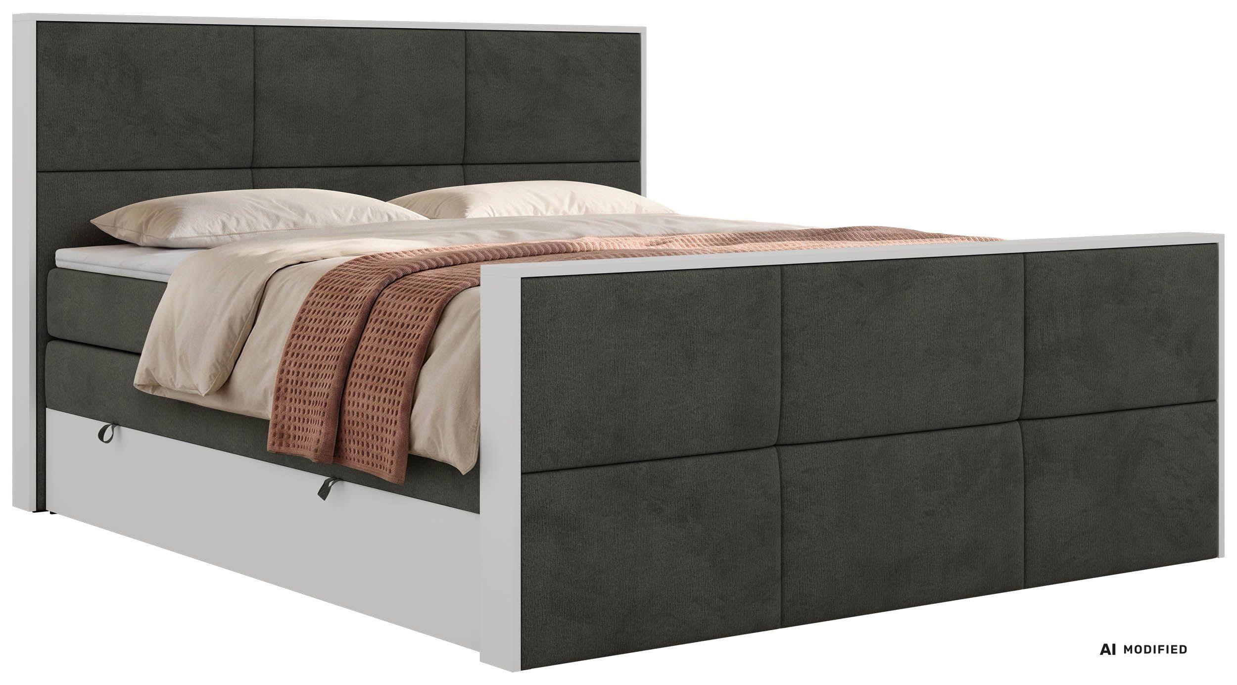 BOXSPRINGBETT DELVIT KING DUO 140/200 - Dunkelgrau Velvet - Topper Visco - H3 - Dunkelgrau/Anthrazit, Kunststoff/Textil (140/200cm) - MKS