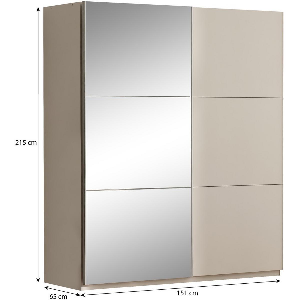 SCHWEBETÜRENSCHRANK Visto mit 2 Türen und Spiegel, 150 cm, Sandbeige - Sandfarben, Holzwerkstoff (150/215/65cm) - Beautysofa