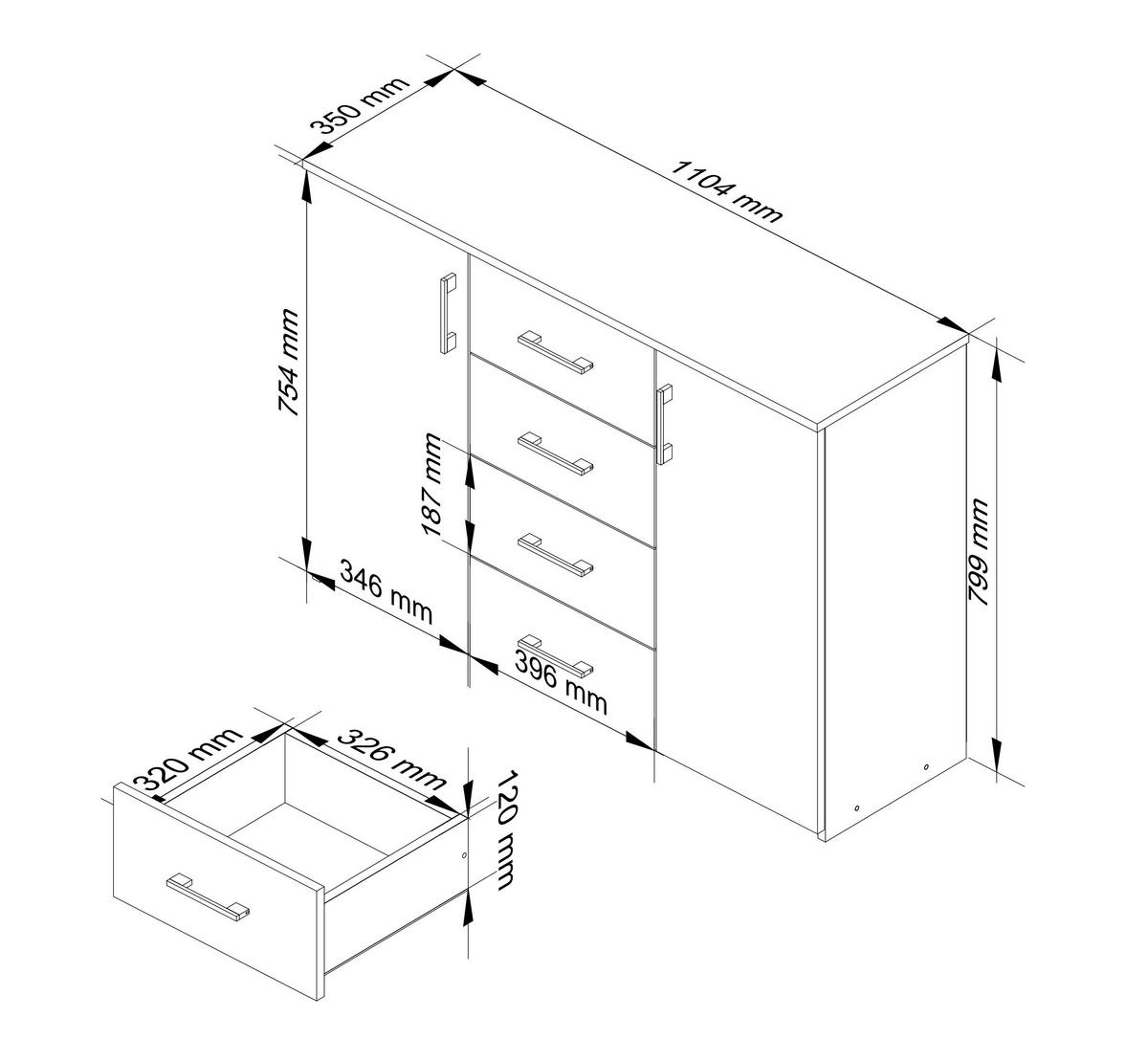 KOMMODE Weiß, Weiß Glanz 80/110/35 - Weiß, Holzwerkstoff (110/80/35cm) - RAUMHIRSCH FURNITURE