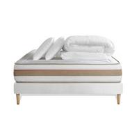 BETT Le Tendre Taschenfederkern und Memory-Schaum 160 x 200 cm h1 - Kit Bettgestell Weiß - Mit Kissen und Bettdecke - Beige/Weiß, Karton/Holz (160/200cm) - Marmottes & Co