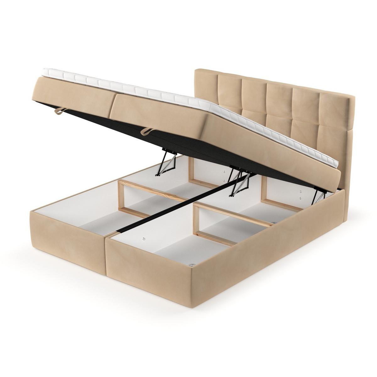 BOXBETT Savio 160/200 cm Beige im Kronos Stoff - Beige/Schwarz, Holz/Holzwerkstoff (160/200cm) - AltaBeds