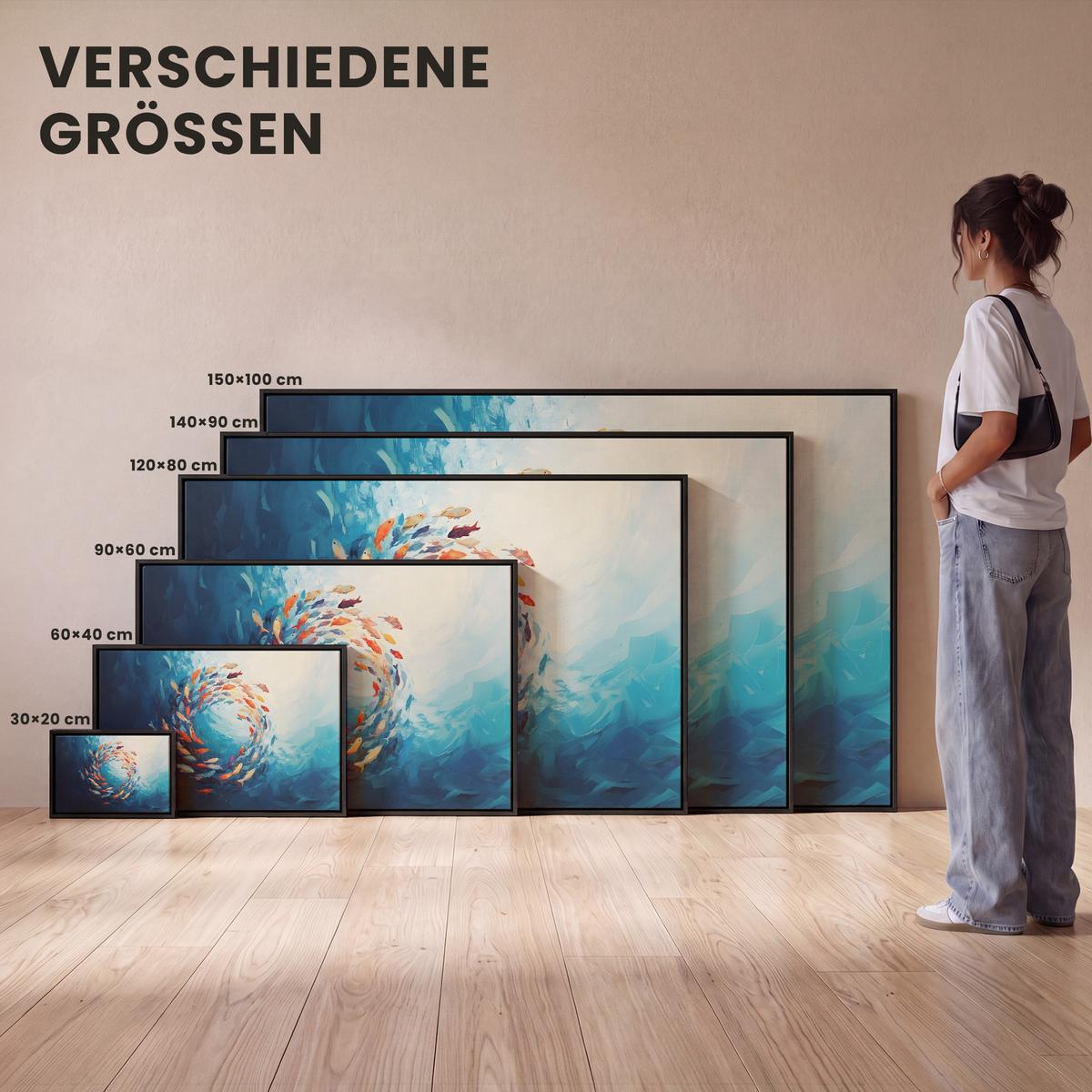 LEINWAND Bilder mit Rahmen - Meer - Fische - Bunt - Dynamisch - 30x20 - Hellblau, Textil (30/20cm) - MuchoWow
