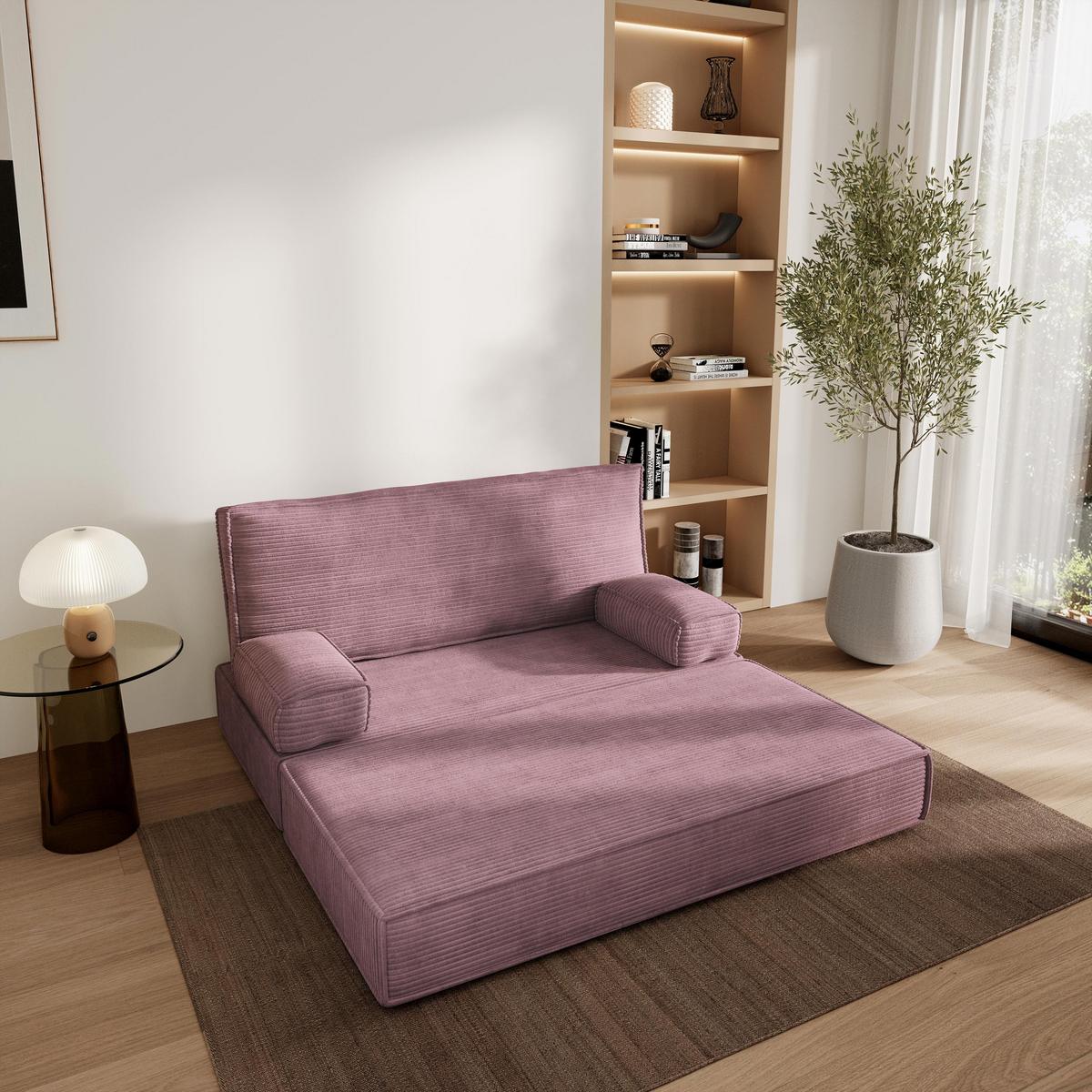 BETTSOFA LADIA aus Schaumstoff Kordstoff Lila Schlaffunktion - Lila, Textil (140/86/60cm) - MASSENO