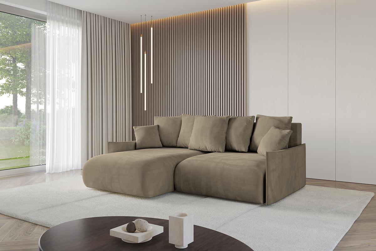 ECKSOFA Ottomane links ONESK-L-v1 216x177x72 Braun Velours - Braun, Holzwerkstoff/Kunststoff (216/177cm) - ALTDECOR