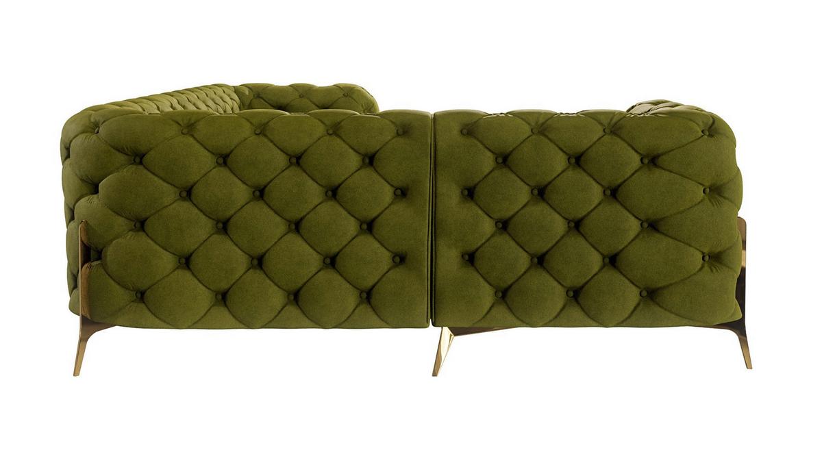 ECKSOFA Chesterfield Lexi Olive Samt, Ottomane links - Goldfarben/Olivgrün, Holz/Textil (264/204cm) - S-Style