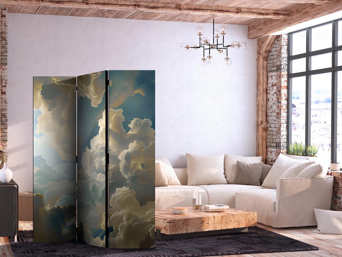 PARAVENT Akustik 3-tlg 135x172 cm Dreidimensionale Wolken - Multicolor, Holz/Textil (135/172/3cm) - Muralo