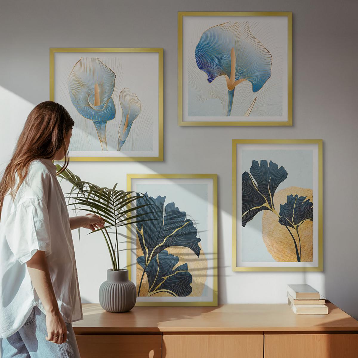 BILDER SET 4er Set - 50x50 cm & 40x60 cm Goldrahmen - Zitronenweinporträt Kahlo - Goldfarben, Kunststoff (50/50cm) - TULUP