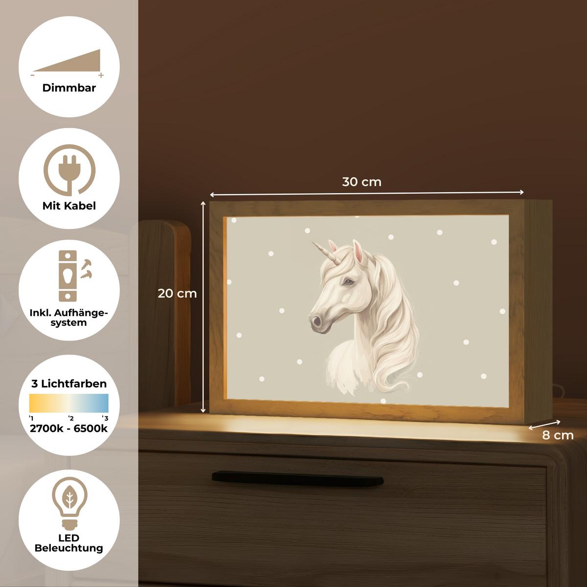 WANDLEUCHTE Einhorn - Weiß - Punkte 30x20 cm - Taupe, Holzwerkstoff (30/20/8cm) - OnlyWow