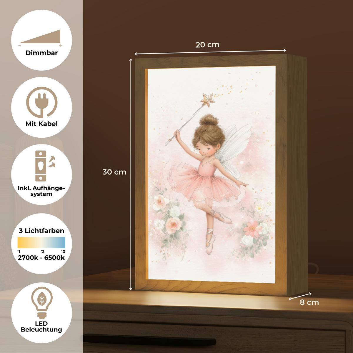 WANDLEUCHTE Ballerina - Fee - Blumen - Rosa 20x30 cm - Rosa, Holzwerkstoff (20/30/8cm) - OnlyWow