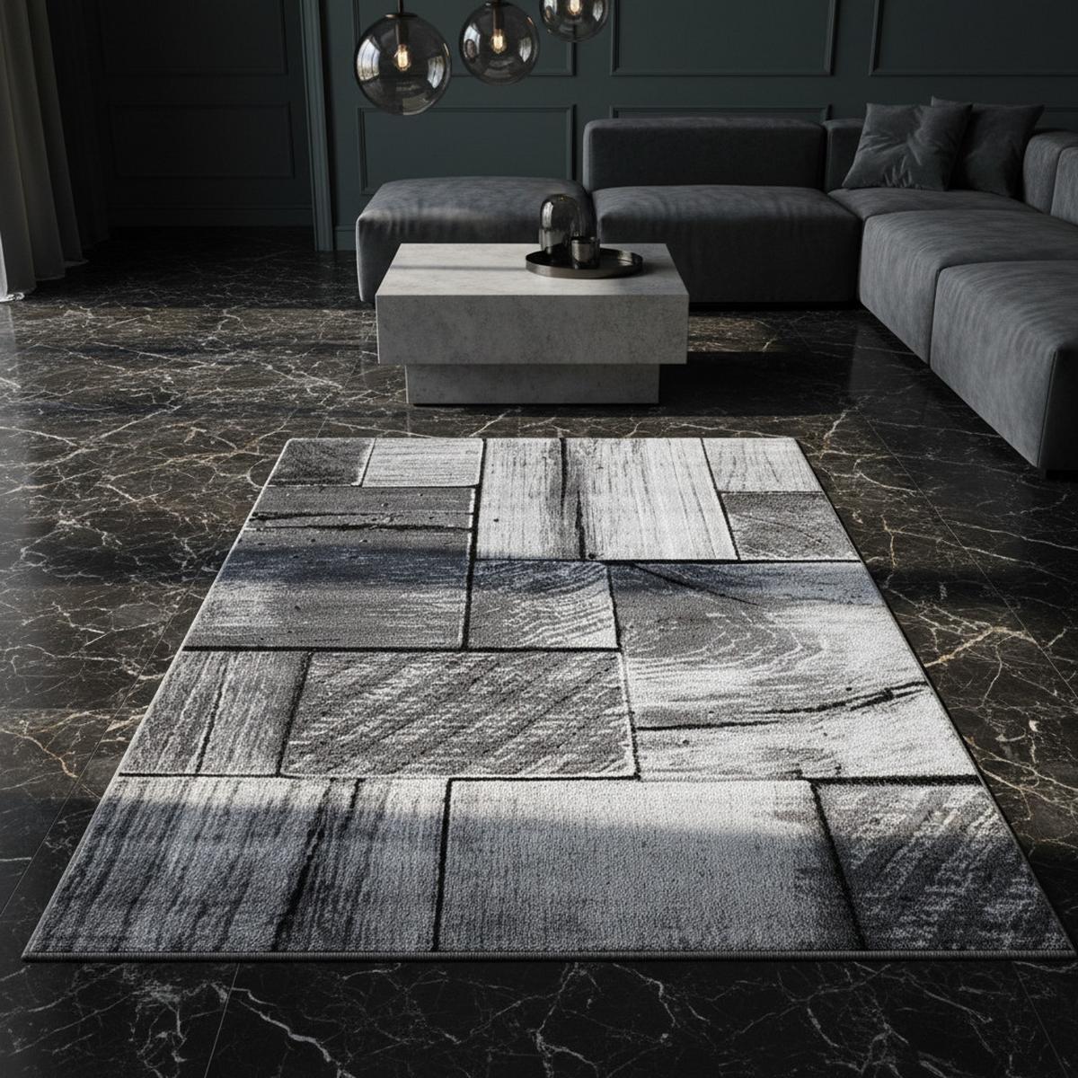 TEPPICH Kurzflor DRAU in Schwarz, in 3D-Holzoptik, 240 x 340 cm - Grau, Textil (340/240cm) - KADIMA DESIGN