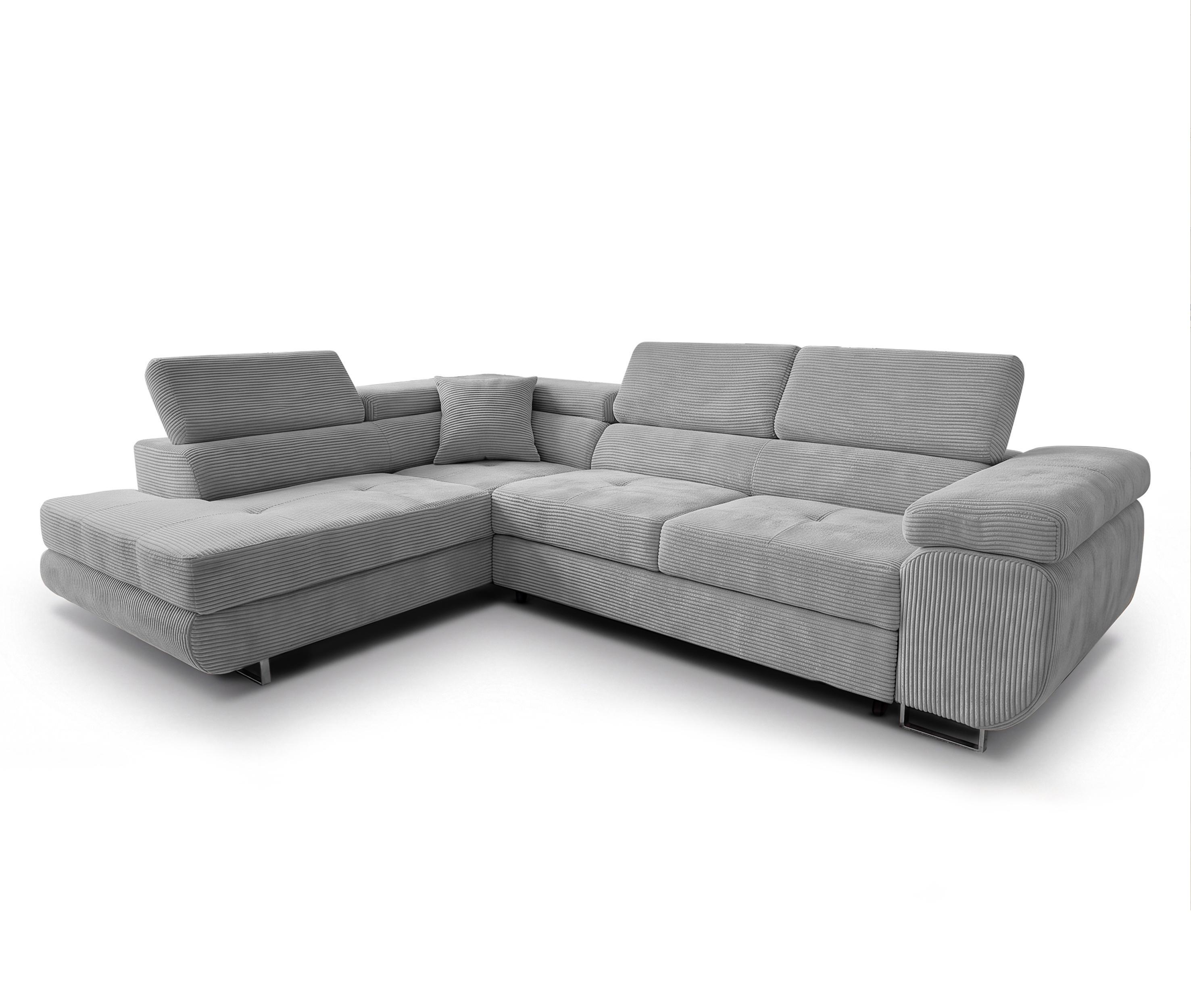 ECKSOFA L Form Konak Hellgrau 276/201/90 cm Links mit Schlaffunktion - Silberfarben/Hellgrau, Textil/Metall (203/276cm) - AX Living