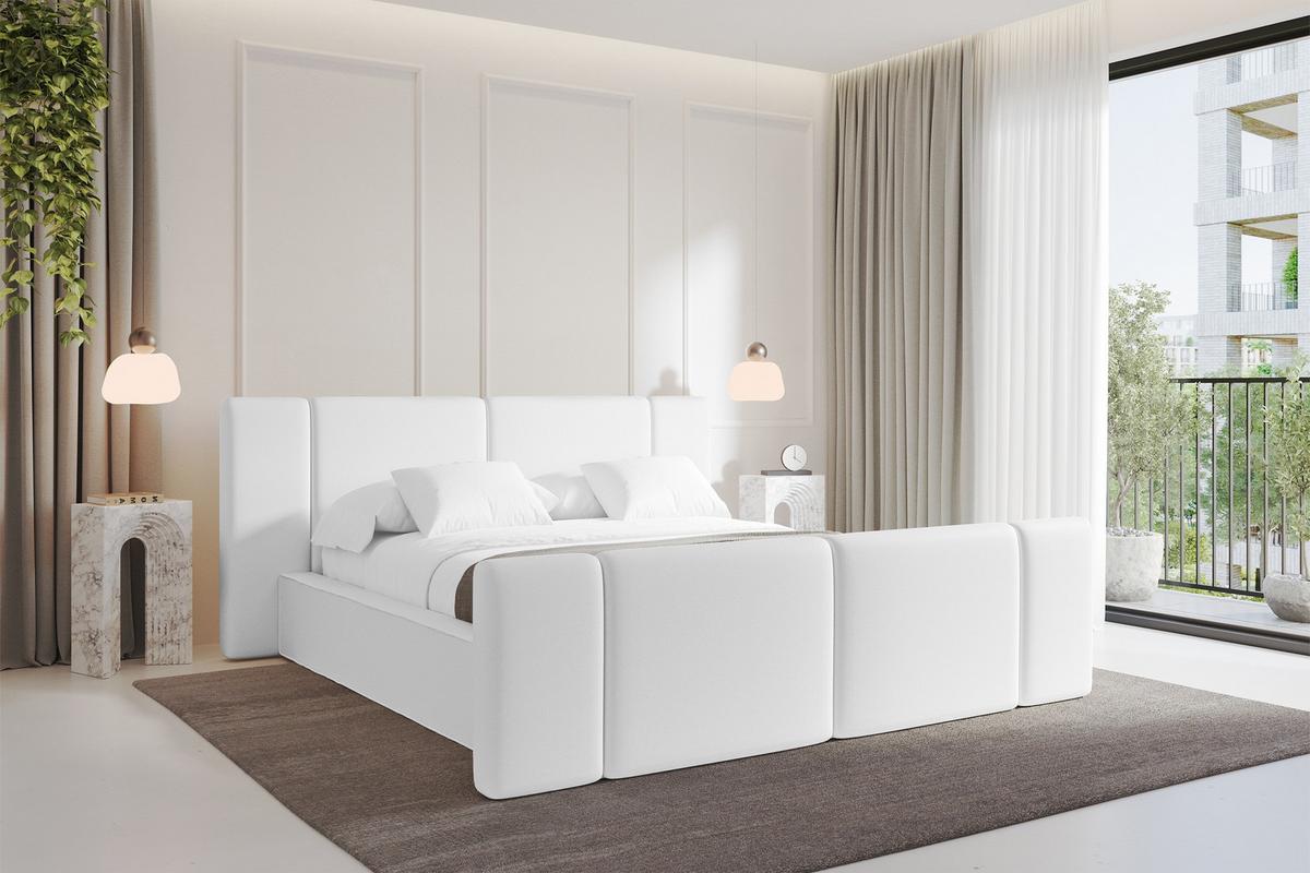 POLSTERBETT mit Bettkasten, Fußteil und Lattenrost, Bett mit Matratze H3/H4 - RIVO-Z 180x200 Weiß - Weiß Hochglanz, Holzwerkstoff/Textil (180/200cm) - ALTDECOR