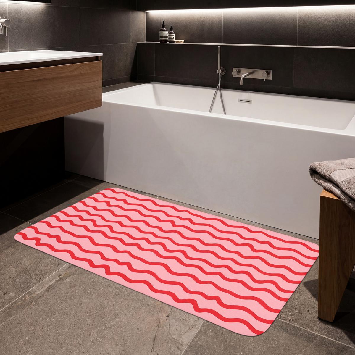 BADEMATTE Verspielt - Muster - Rot 120x60 cm - Rosa, Textil (120/60cm) - OnlyWow