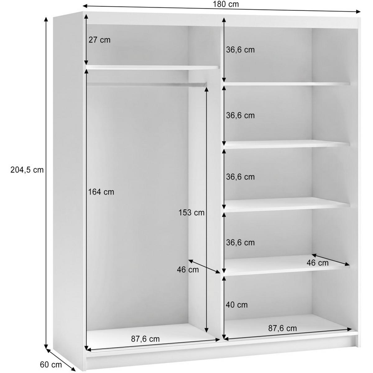 SCHWEBETÜRENSCHRANK Donatello mit 2 Türen. 180 cm, Weiß+eiche Artisan - Weiß/Eiche Artisan, Holzwerkstoff (180/205/60cm) - Beautysofa