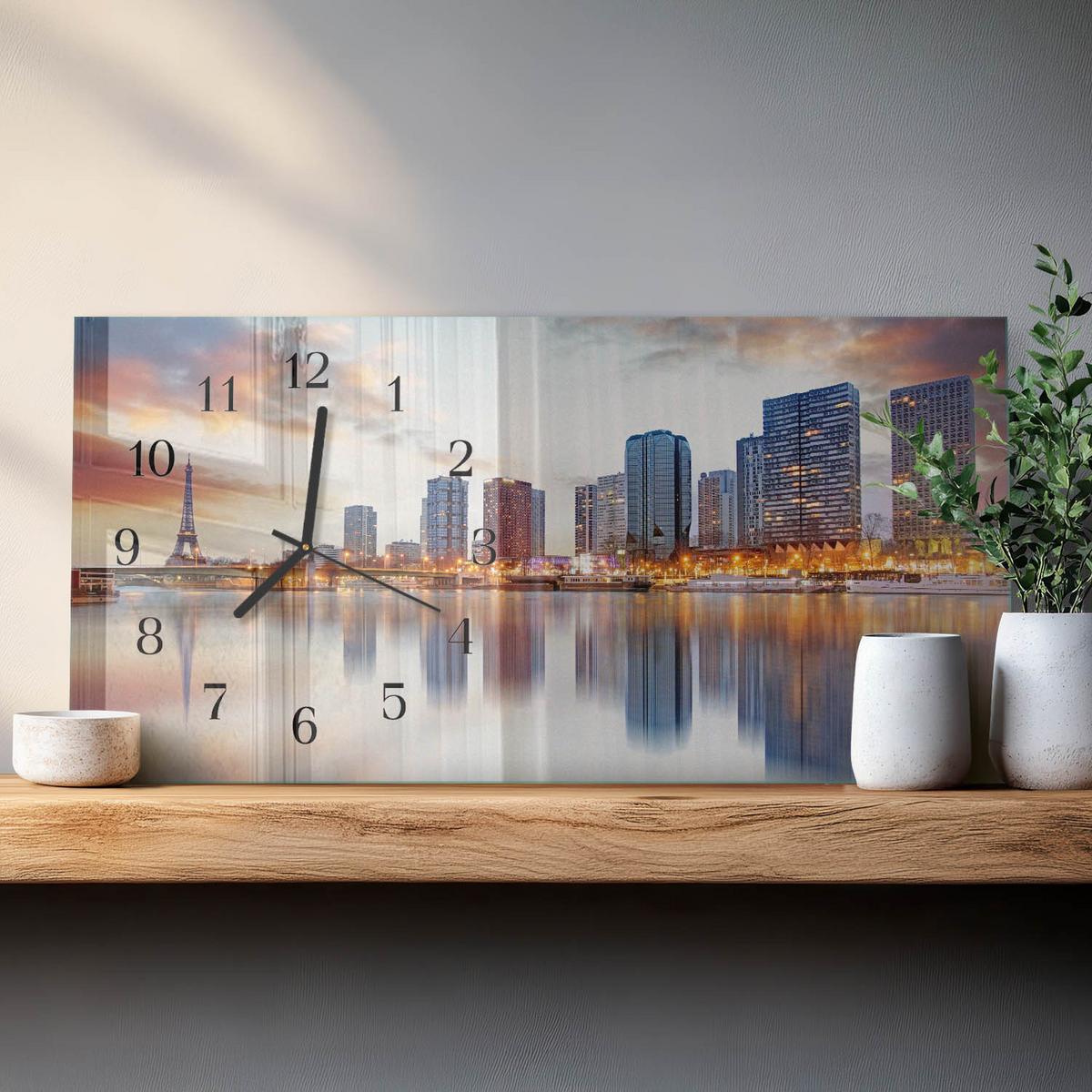 WANDUHR aus Glas 60x30 cm - Paris am Abend - Orange, Glas (60/30/0.4cm) - TULUP