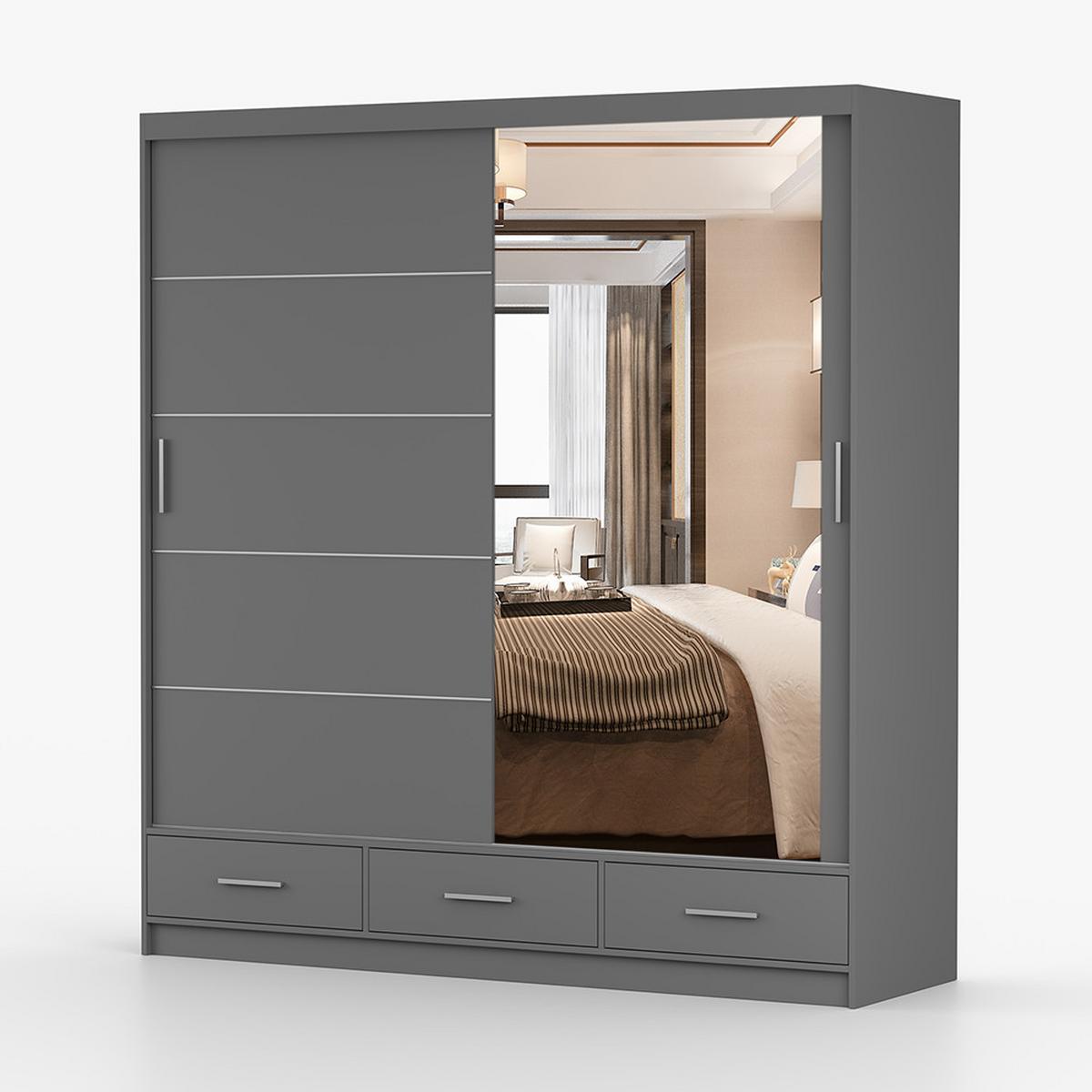 KLEIDERSCHRANK Florence 203 cm, 203/218/61, 2-türig, grau - Grau, Holzwerkstoff (203/218/61cm) - imoebel24