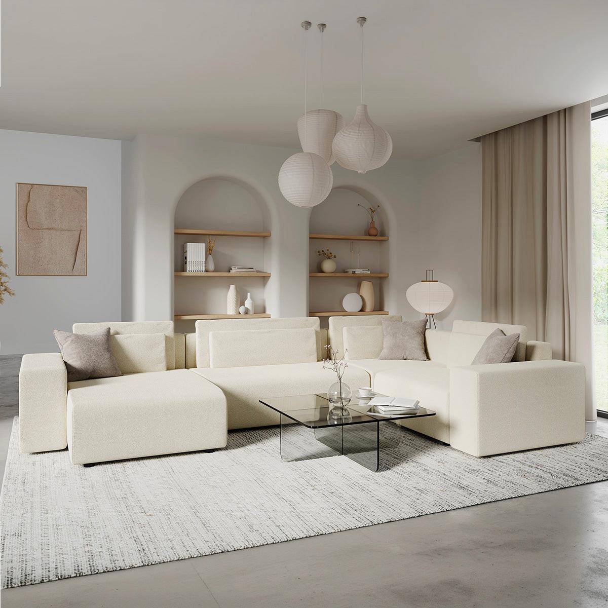 PANORAMASOFA Lorenzo 5 Sitzplätze Gebrochenes Weiß - Weiß, Holz (378/85/236cm) - Petits-meubles