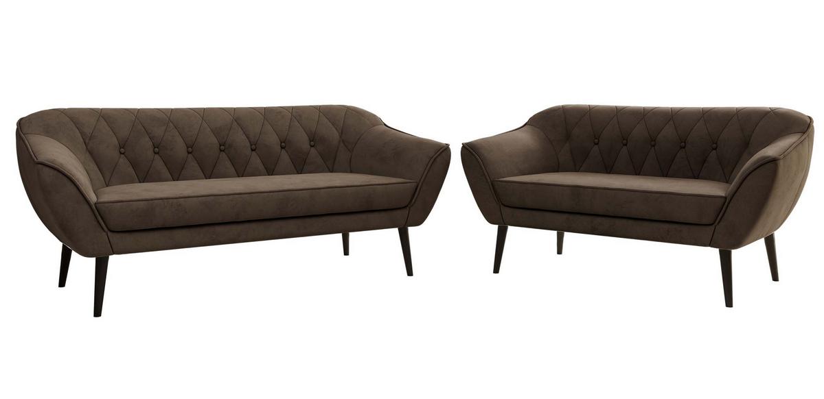 SITZGARNITUR PIRS 3+2 - Braun Velvet - Schwarze Beine - Dunkelbraun/Schwarz, Holzwerkstoff/Textil (180/75/74cm) - MKS