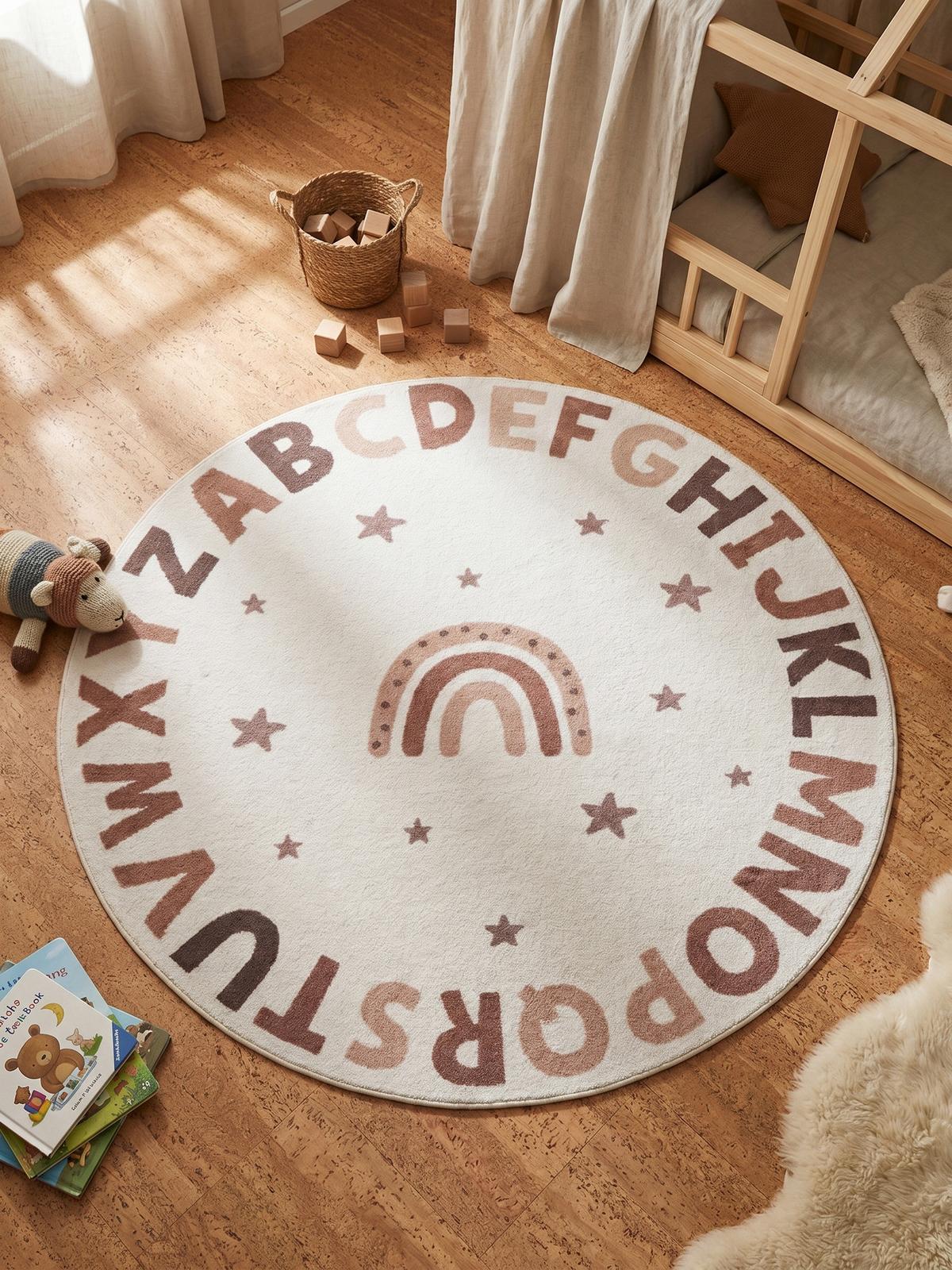 SPIELTEPPICH Waschbar TINO in Creme, mit Alphabet-Motiv, Ø 160 cm - Beige, Textil (160/160cm) - KADIMA DESIGN