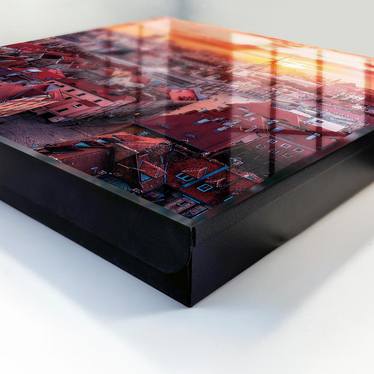 SCHLÜSSELBOX Schwarz 30x30 cm- Türöffnung nach rechts - Sonnenuntergang - Orange, Metall (30/30/5cm) - TULUP
