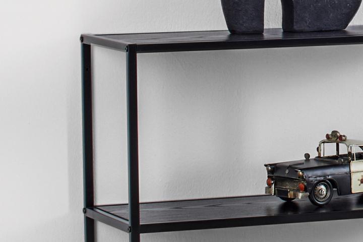 Regal Schwarz Gusseisen 3 Einlegeböden Holzwerkstoff Oberfläche Melamin