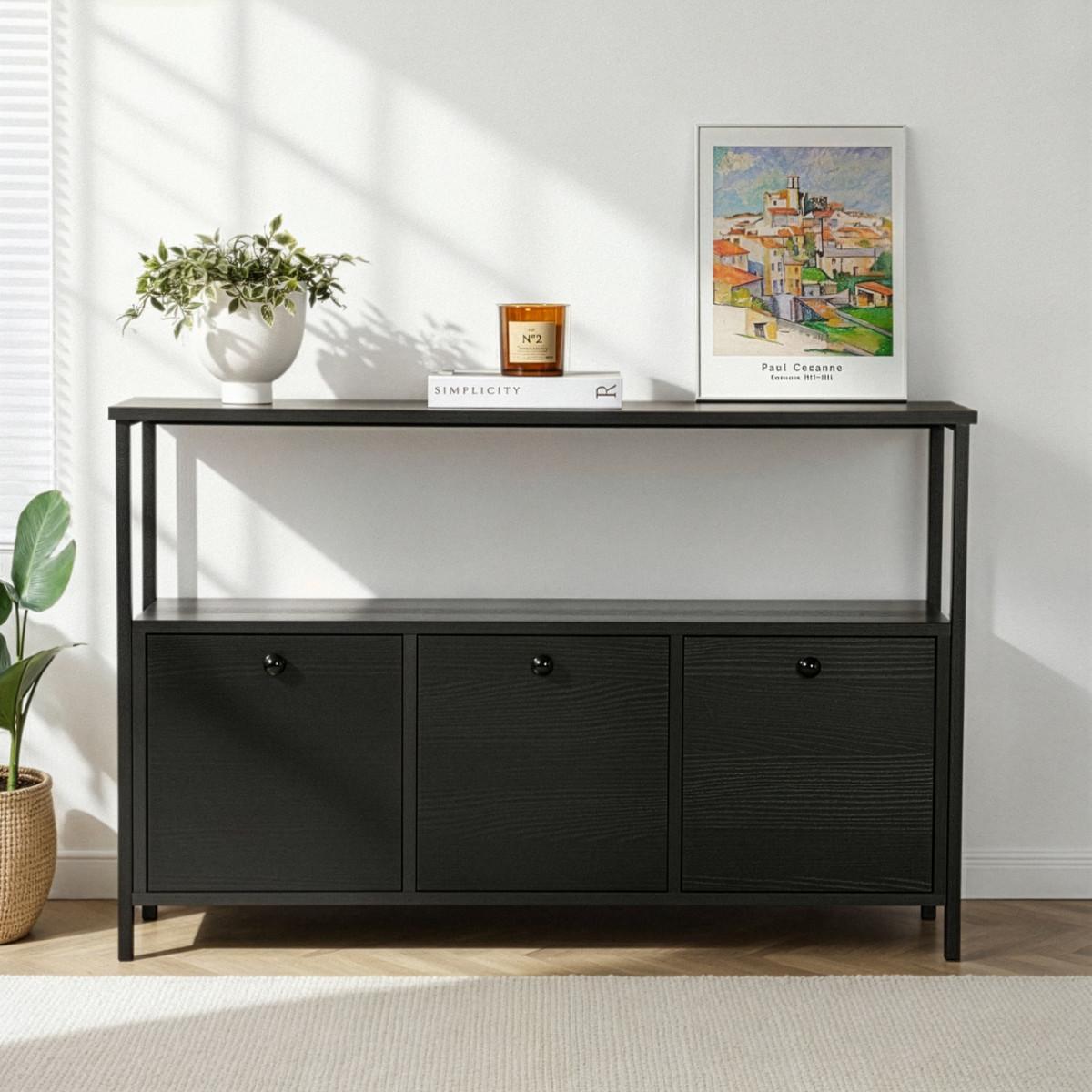 SIDEBOARD mit 3 Türen und 1 oberer Ablagefläche 120/29,5/77 cm - Schwarz, Holzwerkstoff (29.5/77/20.5cm) - Calicosy