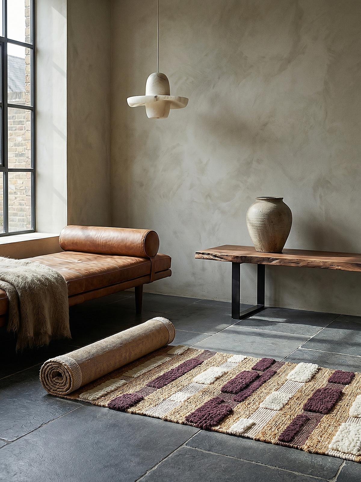 JUTETEPPICH handgewebt mit Fransen WHARFE, im Patchwork-Stil, Natur-Lila, 60 x 230 cm - Lila, Textil (230/60cm) - KADIMA DESIGN