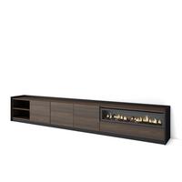 LOWBOARD, Dunkler Eiche und Schwarz, Elektrokamin, 310/37/50cm - Hellbraun, Holzwerkstoff (310/50/37cm) - Skraut Home
