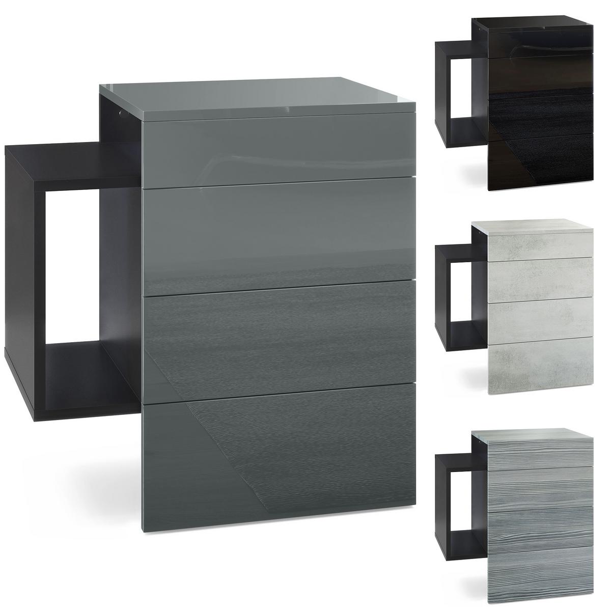 NACHTTISCH Queens Front in Schwarz Hochglanz - Schwarz Hochglanz, Holzwerkstoff (60/63/36cm) - Vladon