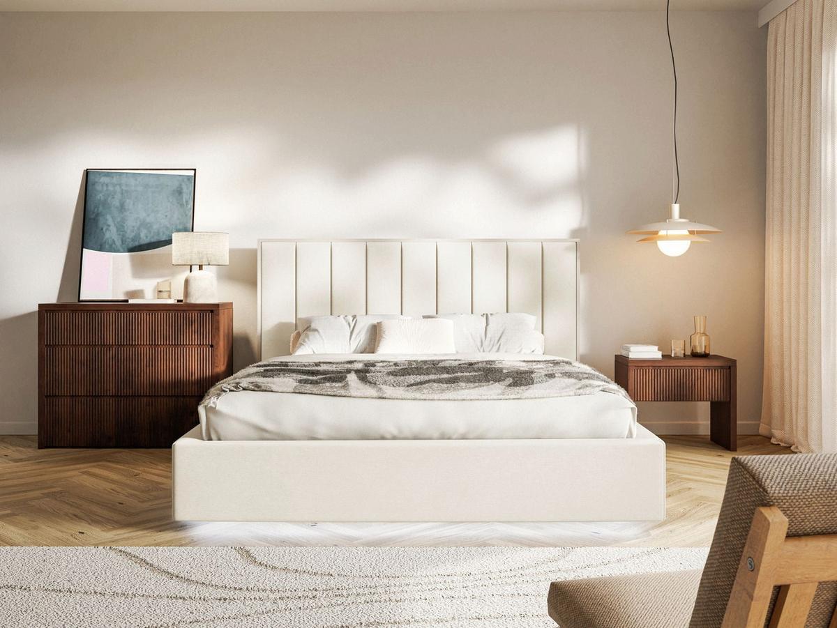POLSTERBETT Togents Creme mit Veloursbezug und LED, 160x200 cm - Creme, Textil (160/200cm) - Selsey