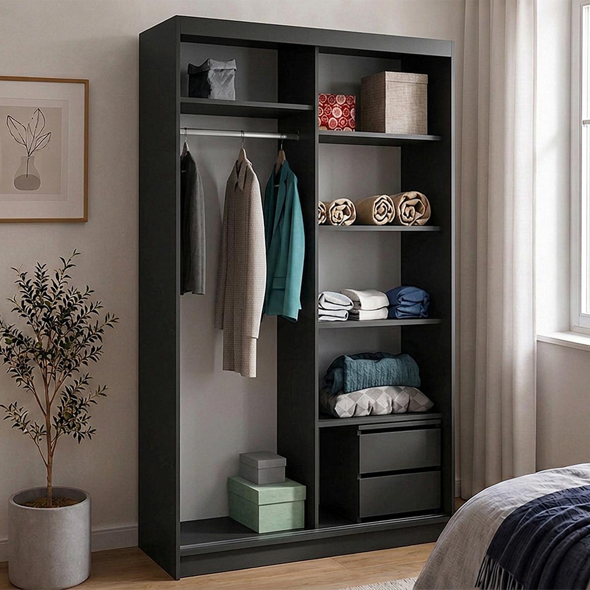 SCHWEBETÜRENSCHRANK Donatello mit 2 Türen und Schubkasteneinsatz, 100 cm, Schwarz+eiche Artisan - Schwarz/Eiche Artisan, Holzwerkstoff (100/205/60cm) - Beautysofa