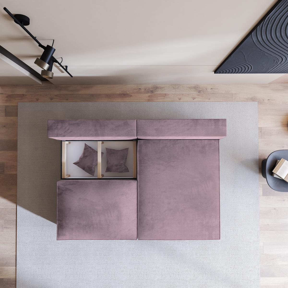 ECKSOFA FIORO M Lila Velours-Stoff mit Schlaffunktion - Lila/Grau, Holz/Kunststoff (204/148cm) - MASSENO
