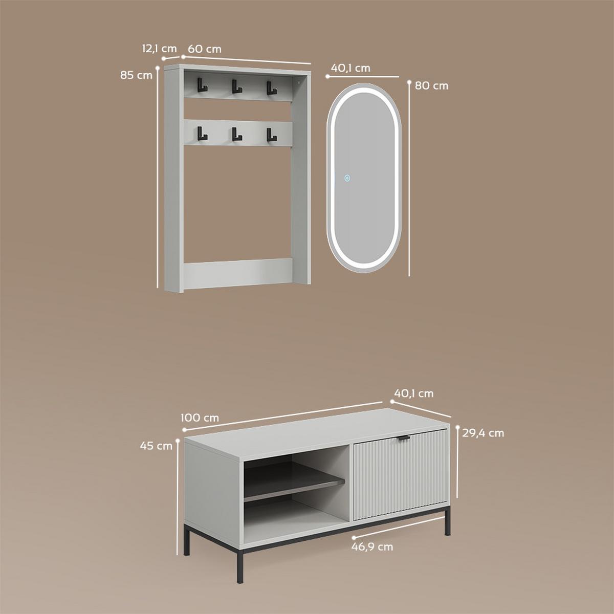 GARDEROBE Aterno Grau Set, 3 Teile - Grau, Holzwerkstoff (100/45/40cm) - Livinity®