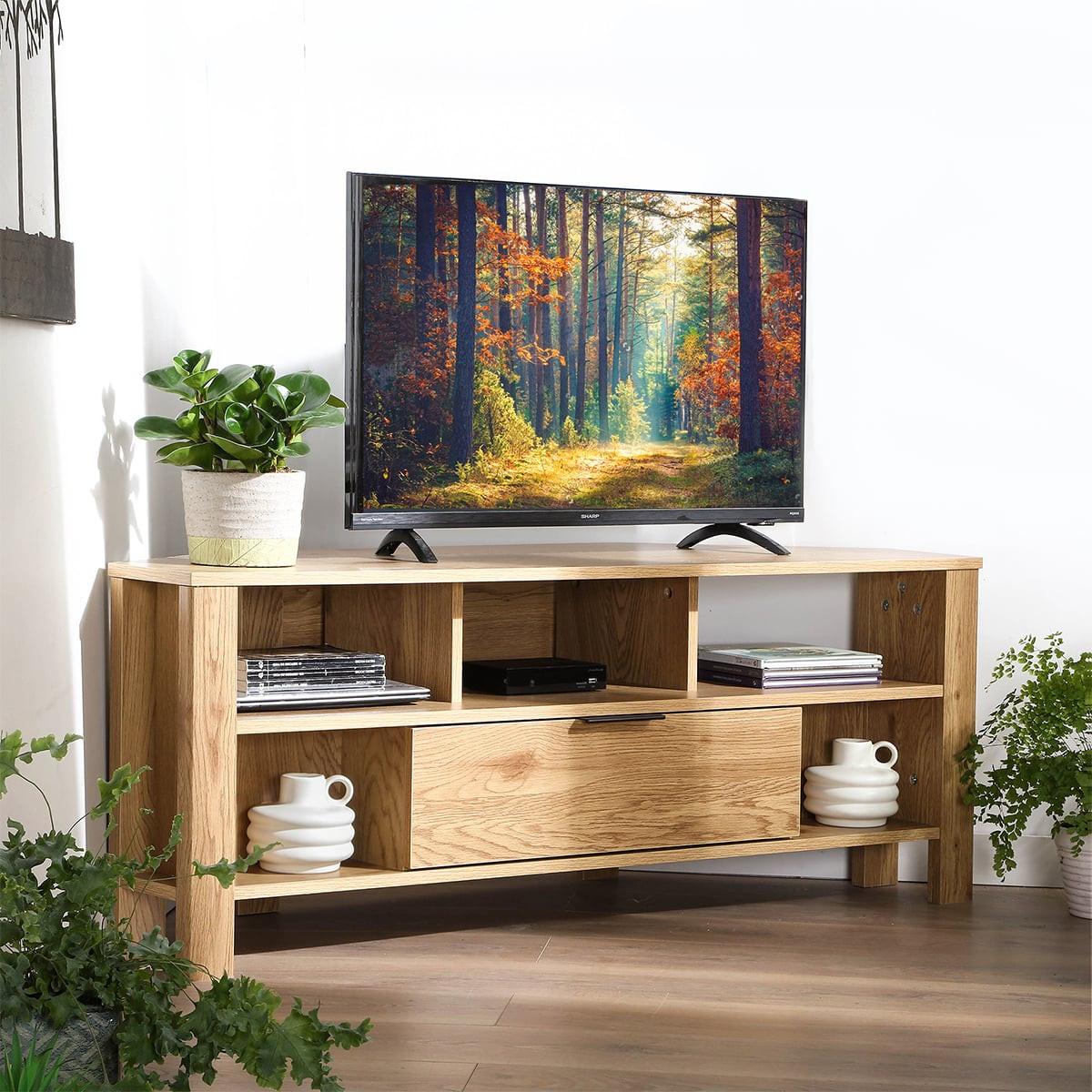 ECK-TV-MÖBEL 1 Schublade Eiche Dekor - L120 cm - Eschefarben, Holzwerkstoff (40/45/43cm) - Calicosy