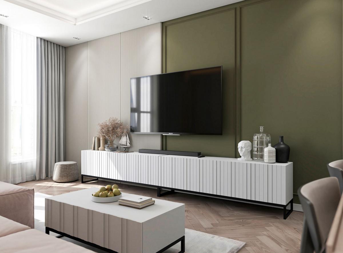 TV-SCHRANK Elpis Weiß Matt mit Metallrahmen Glamour 150 cm - Schwarz/Weiß, Holzwerkstoff/Metall (150/51.5/36.5cm) - Meble Lindner