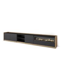 LOWBOARD, Schwarz Eiche, Elektrokamin, 310/37/50cm - Schwarz, Holzwerkstoff (310/50/37cm) - Skraut Home