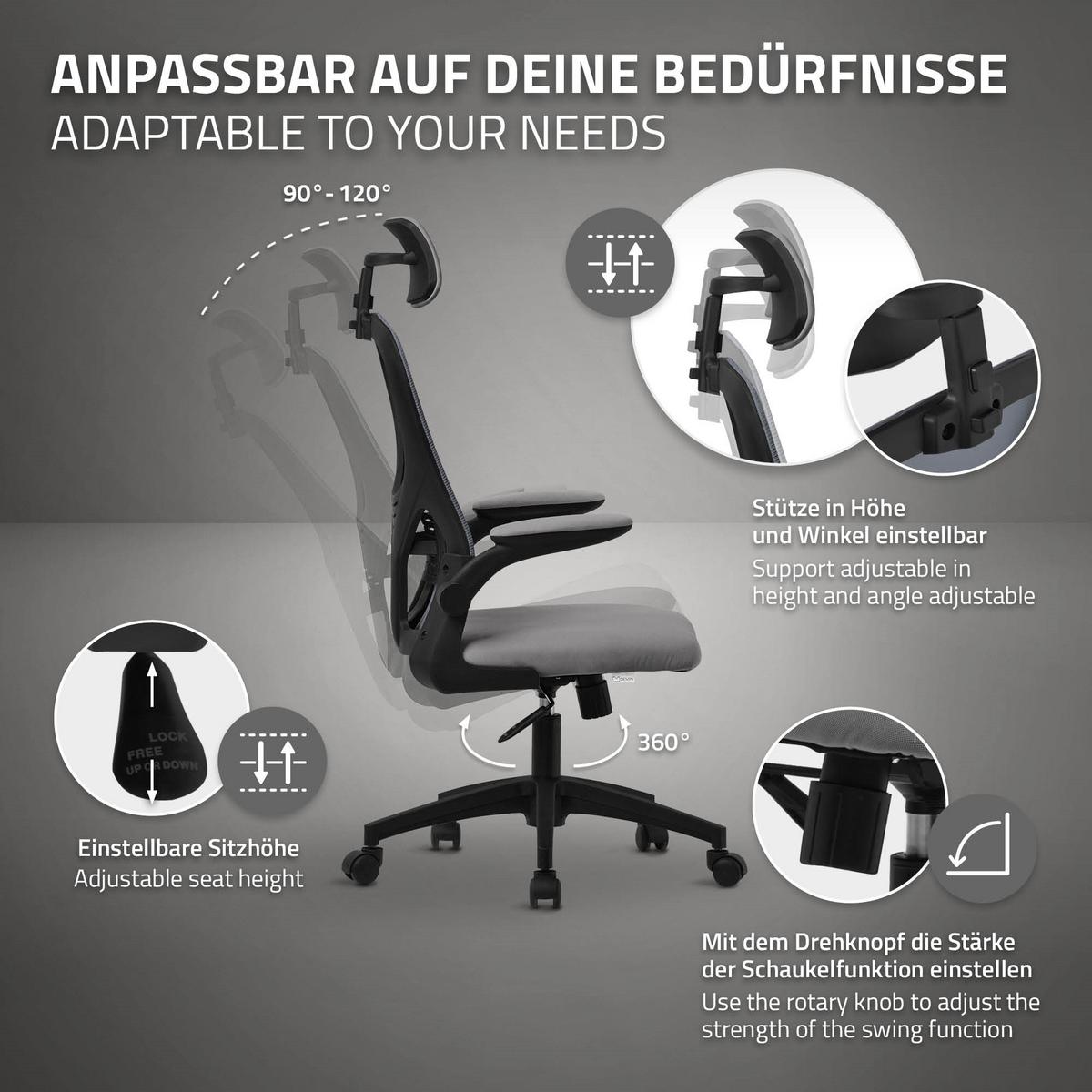 BÜROSTUHL Grau - Schwarz/Grau, Kunststoff (60.5/121/60cm) - ML-DESIGN