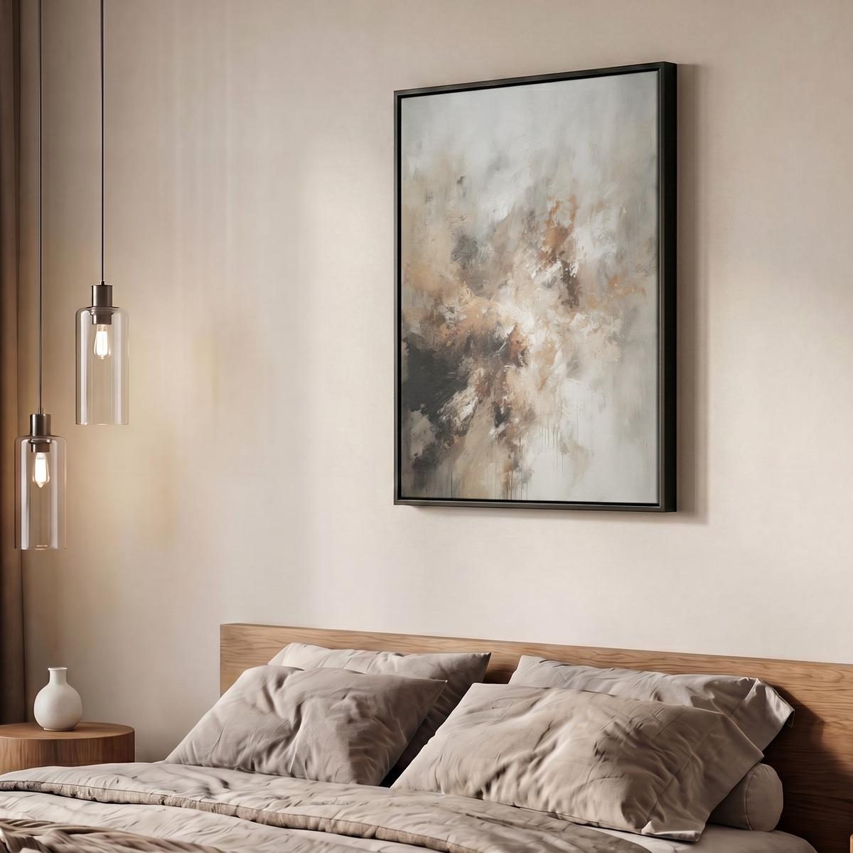 LEINWAND Bilder mit Rahmen - Farbe - Abstrakt - Beige - Kunst - 50x70 - Greige, Textil (50/70cm) - MuchoWow