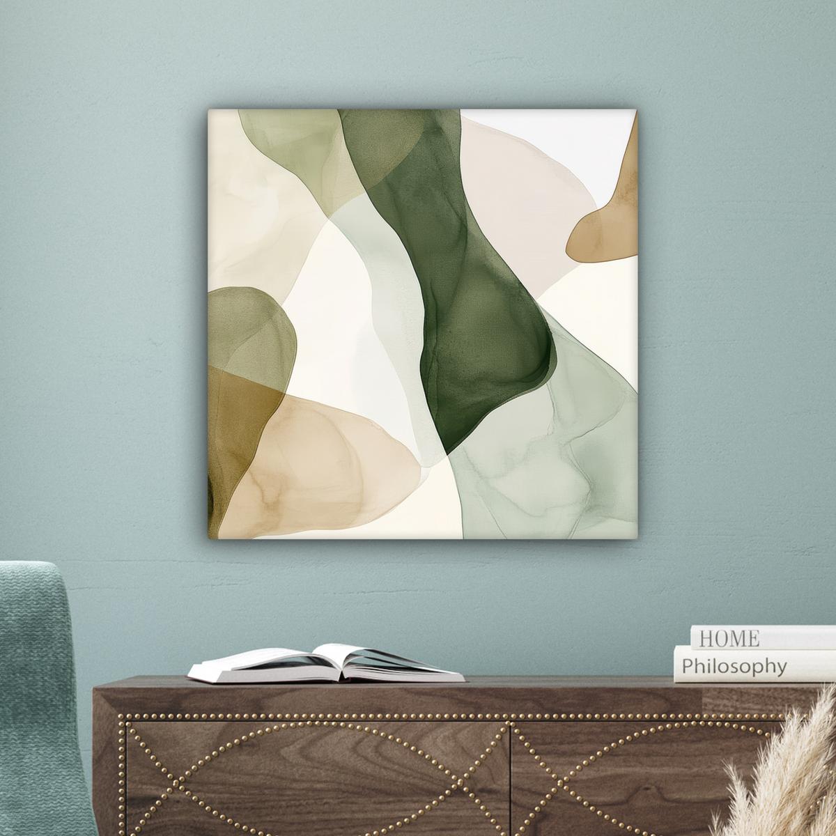 LEINWANDBILD Japandi - Abstrakt - Grün Wandbild Wohnzimmer 50x50 cm - Salbeigrün, Textil (50/50cm) - MuchoWow