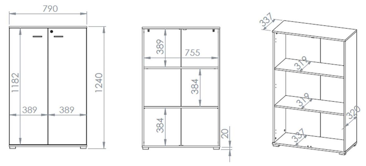 HIGHBOARD Odelis 2-türig 79 cm - Beige/Schwarz, Holzwerkstoff/Kunststoff (79/124/33.7cm) - Selsey