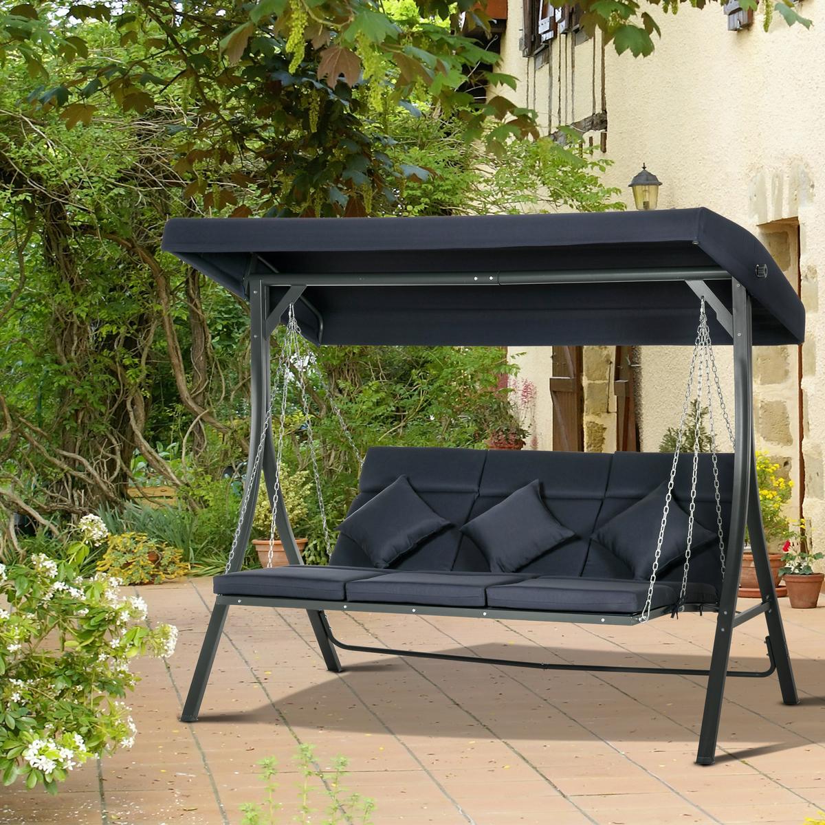 HOLLYWOODSCHAUKEL, Metall, Texteline, Dunkelblau, 198 x 118 x 168 cm - Dunkelblau, Metall (118/168/198cm) - Outsunny