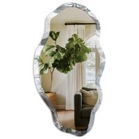 SPIEGEL 90x45 cm asymmetrisch mit Druck - Graue Abstraktion - Transparent, Glas (45/90/0.4cm) - TULUP