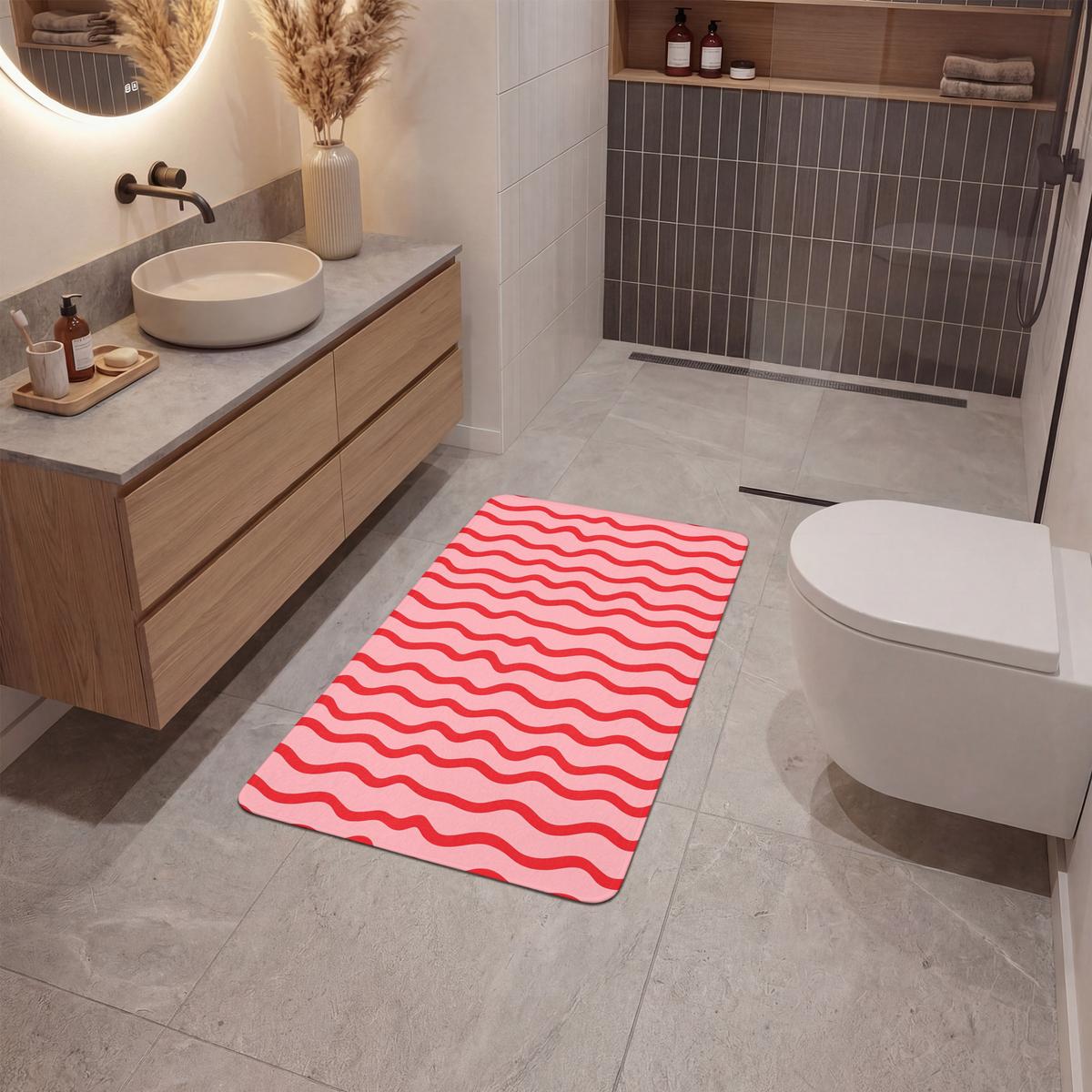 BADEMATTE Verspielt - Muster - Rot 60x90 cm - Rosa, Textil (60/90cm) - OnlyWow