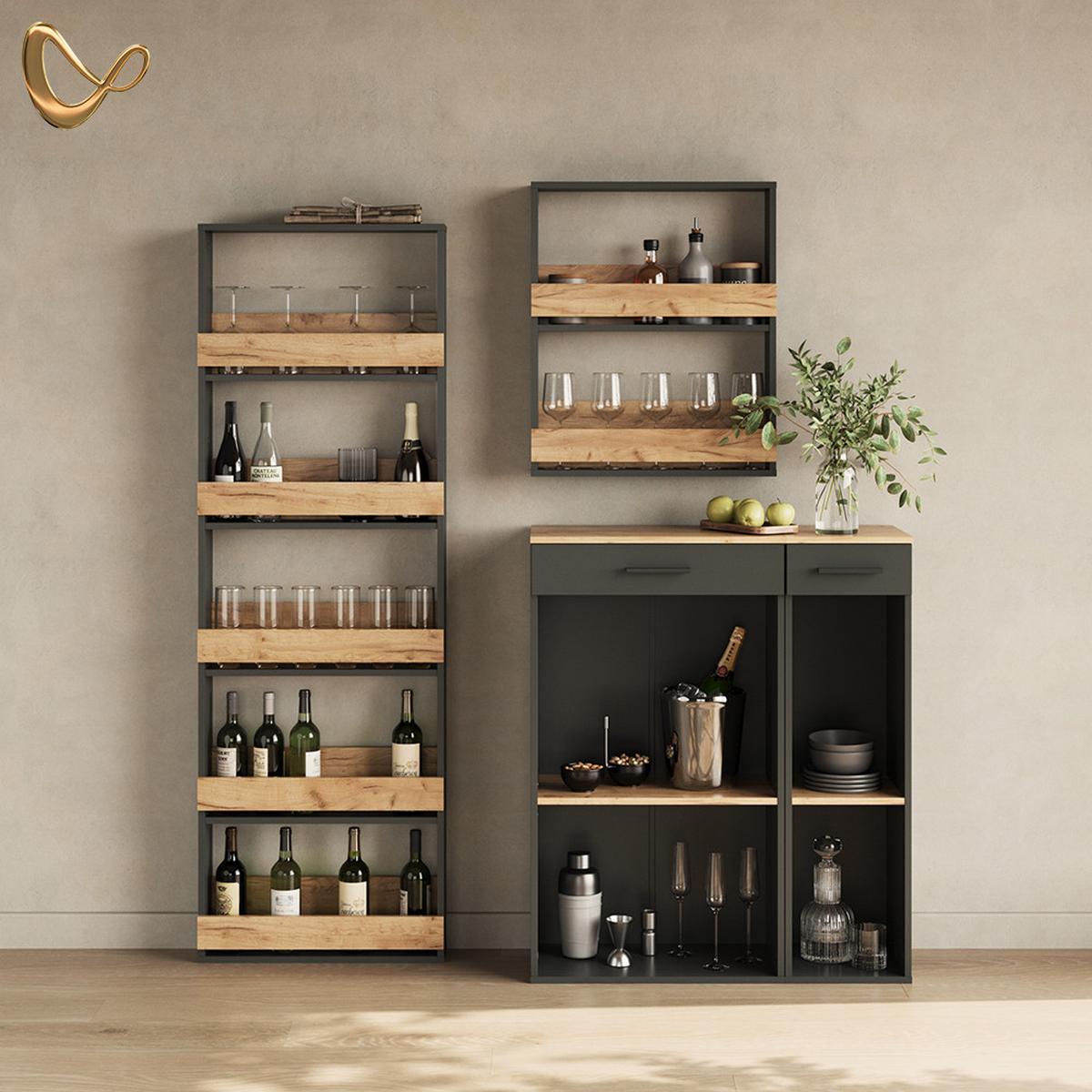 WEINGLASREGAL Regusa Goldkraft Eiche/Anthrazit 60 x 72 cm - Honigeiche/Anthrazit, Holzwerkstoff (60/72/15.1cm) - Livinity®